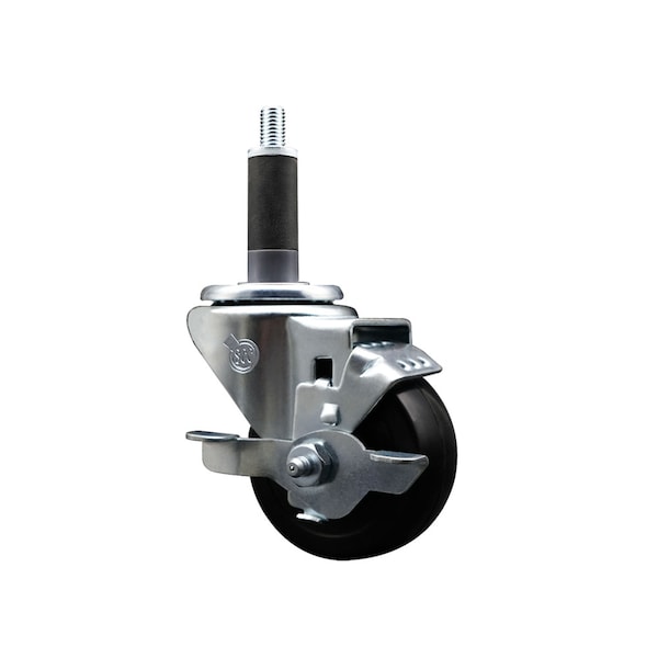 Service Caster 3'' SS Hard Rubber Swivel 1'' Expanding Stem Caster with Brake SCC-SSEX20S314-HRS-TLB-1 - main